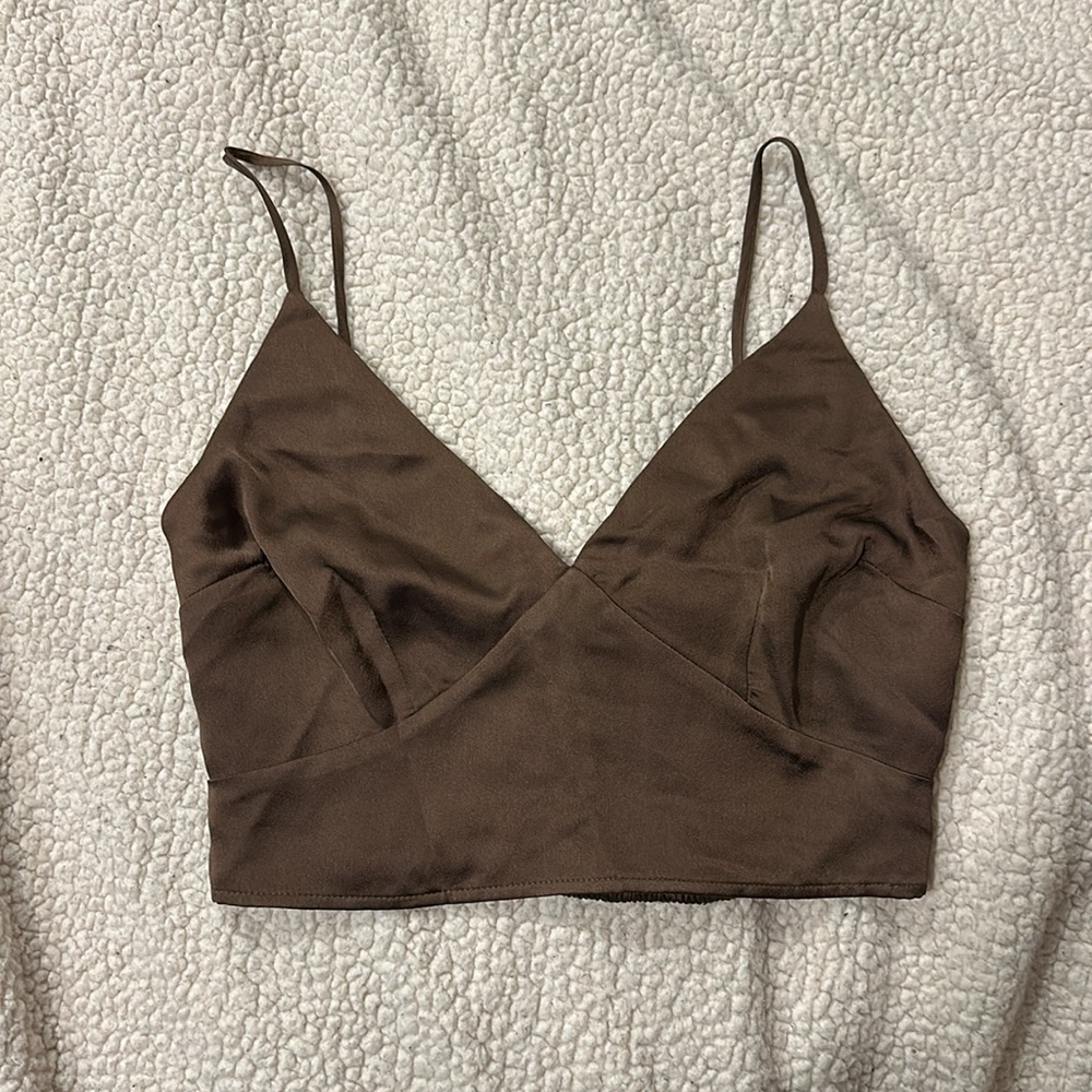 Brown A&F Satin Cropped Cami